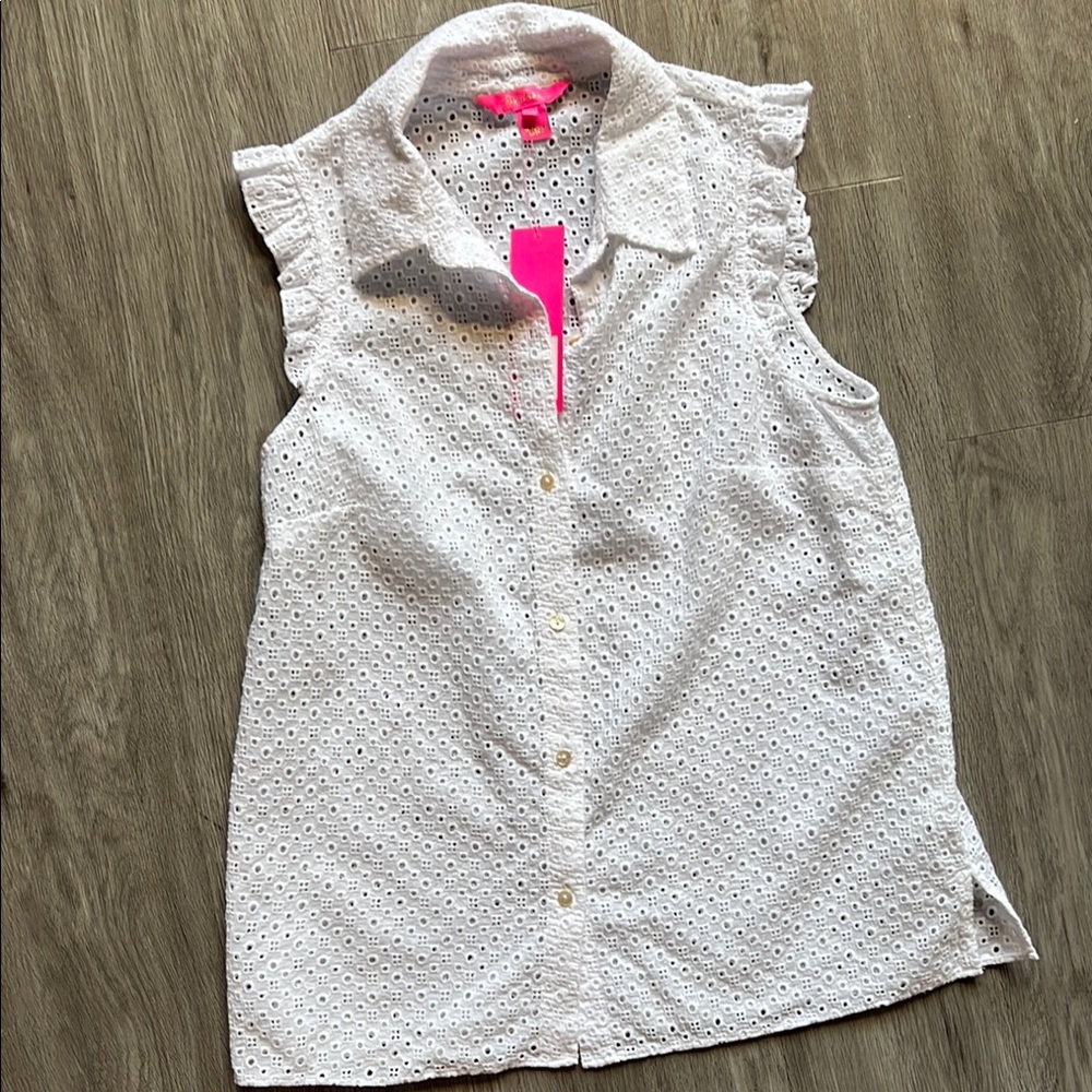 NWT LILLY PULITZER White Eyelet Sleeveless Top - size 4